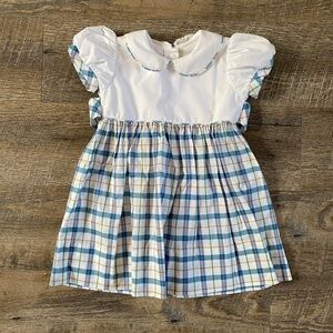 The Lullaby Club White and Blue Ruffled Tie Front Sundress